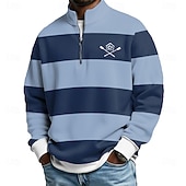 economico Polo geometrica da uomo-Per uomo Strisce orizzontali Polo con zip Manica Lunga Magliette polo Colletto alla coreana Casual Scuola Athleisure Ferie Abbigliamento quotidiano Stampa 3D Polo con cerniera a un quarto Primavera