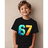 economico Umoristico 3D del Ragazzo-Cotone Bambini Ragazzi Nero Bianco Grafico Gergo divertente 67 Maglietta Blusa Girocollo Manica Corta All'aperto Abbigliamento Quotidiano Moda Streetwear Designer Stampa Estate
