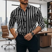 ieftine Cămăși de rochie pentru bărbați-Bărbați Cămașă Cămașă de Costum Camașă cu nasturi Benzi verticale Zilnic Afaceri Albastru Manșon Lung Răsfrânt Toate Sezoanele Îmbrăcăminte Peteci