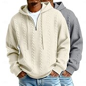 billige grunnleggende hettegensere for menn-Herre Jacquard Hattetrøje Hettegenser med glidelås Lyseblå + svart Hvit+lys grå Med hette عادي Med Tekstur Avslappet Daglig Sport &amp; Utendørs Polyester Gatemote Kul Sportsklær Høst vinter Vår &amp; Vinter