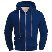 お買い得  メンズベーシックパーカー-男性用 パーカー フルジップパーカー パーカーをジップアップ ブラック ネービーブルー ライト ダックグレー グレー フード付き 平織り ポケット 日常 スポーツ 週末 ストリートファッション デザイナー カジュアル 秋 冬 衣類 パーカー トレーナー