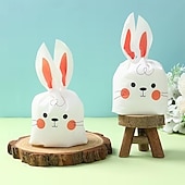 זול חג הפסחא-50 שקיות מתנה עם אוזני ארנב פסחא, שקיות ממתקים חמודות עם פני ארנב למסיבת פסחא, מסיבת יום הולדת, מסיבת תינוק, חגיגת חג, אריזות למתנות למסיבה