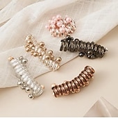 זול מתנות-4 יחידות קשרי שיער ספירליים עשויים פנינים מלאכותיות עם רצועת טלפון, כלי צמה בסגנון יפני ליצירת קוקו גבוה, קשר שיער ספירלי מעוטר פנינים לבני נוער ומבוגרים