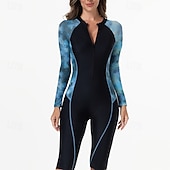  Жен. Рашгард Купальный костюм Один Пис Графика Пэчворк Застегнуться УФ-защита Эластичность Длинный рукав Купальники Серфинг Дайвинг Для погружения с трубкой Весна