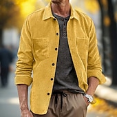 economico camicia da uomo con bottoni-Per uomo Camicia Camicia casual Camicia da Spiaggia Camicia di Velluto a Coste Camicia con Bottoni Nero Giallo Kaki Manica Lunga Tinta unica Bavero Quotidiano Vacanza Tasca Abbigliamento Moda Casual