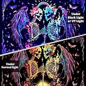 halpa Blacklight -kuvakudokset-mustavaloinen trippy-kallokuvakudos, uv-reaktiivinen goottilainen luuranko-seinävaate, fantasia-neonsiipi, pimeässä hohtava juhlajuliste, maaginen galaksi-avaruuskuvakudos makuuhuoneeseen