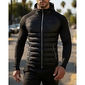 Недорогие Куртки для бега-Муж. Однотонный Куртка для бега Куртка для активного отдыха Куртка с капюшоном Наступила зима Карман Капюшон Длинный рукав Одежда для спорта и отдыха Хлопок