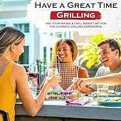 billiga Griller och matlagning utomhus-grillkorg &amp;robust metallspatel för kött, biff, räkor &amp;grönsaker, korrosionsbeständigt grillverktyg för utomhusbruk, perfekt för picknick &amp;camping