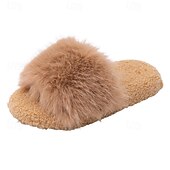 preiswerte Startseite Hausschuhe-Plush Winter Slippers for Women Indoor Home Warm Furry Slide Slippers Non Slip Comfortable Cozy House Slippers Soft Warm Footwear for Bedroom Living Room