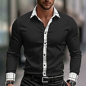 halpa Geometric Pattern-Miesten Geometrinen Ruudukko / Plaid Paita Button Up paita Rento kauluspaita Pitkähihainen Muoti rento ulko- Arkikäyttö Kevät Syksy Sänkyjen avaus 3D-tulostus kauluspaidat Sininen Musta Valkoinen