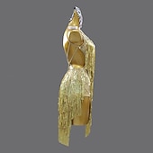 economico abito da competizione-abito da ballo latino con strass e nappe, paillettes, per feste da donna, senza maniche, per salsa, rumba, costumi da ballo