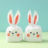 זול חג הפסחא-50 שקיות מתנה עם אוזני ארנב פסחא, שקיות ממתקים חמודות עם פני ארנב למסיבת פסחא, מסיבת יום הולדת, מסיבת תינוק, חגיגת חג, אריזות למתנות למסיבה