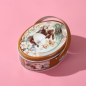 economico Pasqua-Confezione da 4 scatole ovali di latta a forma di coniglietto pasquale con manici, contenitori per conservare le uova di Pasqua, contenitori di metallo portatili per bambini, ideali per biscotti,