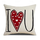cheap Throw Pillows,Inserts &amp; Covers-Valentine's Day Couple Heart Pillow Cover, Red "LOVE" Letter Print Decorative Cushion, Perfect for Sofa, Living Room, Bedroom, Ideal for Romantic Valentine's Day Home Decor