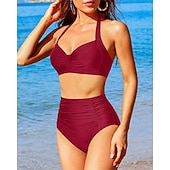 economico Surfing Tankinis &amp; Bikinis-Per donna Costume da bagno Bikini a vita alta con volant 2 pezzi Tropicale Senza schiena Protezione UV Alta elasticità Senza Maniche Costume da Bagno Surf Immersione Snorkeling Estate