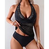 Недорогие Серфинг Танкини и Бикини-Жен. Рашгард Двухсекционный купальник Рашгард Однотонный Купальники Черный УПФ 50+ Без рукавов - Серфинг Пляж  Плавание Лето