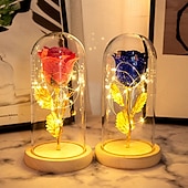 billiga Dekorativa ljus-Moderskapsdag Simulerad Ros LED Dekorativ Nattlampa 21.5 * 11.5CM Gåva till Flickvän Hustru och Mor Glas Lock AAA Batteribox Inomhus Sovrums Ornament Ljus Atmosfärsljus