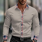 halpa Geometric Pattern-Miesten Geometrinen Ruudukko / Plaid Paita Button Up paita Rento kauluspaita Pitkähihainen Muoti rento ulko- Arkikäyttö Kevät Syksy Sänkyjen avaus 3D-tulostus kauluspaidat Musta Valkoinen Viini