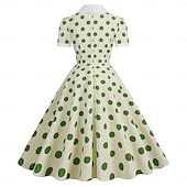 preiswerte Kleider-1950er Retro Vintage Rockabilly Midlänge Swing-Kleid Ausgestelltes Kleid Kurze Ärmel Tupfen Tailliert und ausgestellt Kostüm Damen Karneval Valentinstag Lässig Heimkehr Retro-Mottoparty Erwachsene