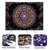 halpa Blacklight -kuvakudokset-mustavaloinen mandala-gobeliini, uv-reaktiivinen psykedeelinen neongobeliini, hippi-intialainen boheemi seinävaate, esteettiset kukkakuvioiset seinävaatteet makuuhuoneeseen