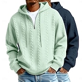 billige grunnleggende hettegensere for menn-Herre Jacquard Hattetrøje Hettegenser med glidelås Lyseblå + svart Hvit+lys grå Med hette عادي Med Tekstur Avslappet Daglig Sport &amp; Utendørs Polyester Gatemote Kul Sportsklær Høst vinter Vår &amp; Vinter