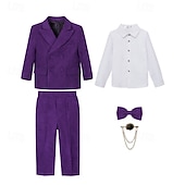 abordables Trajes y Atuendos de Portador de Anillos-Traje de portador de anillos de 5 piezas, blazer para niños &amp; pantalones  &amp;camisas &amp;Traje formal para niño, estilo casual, para exteriores, para fiestas, a la moda, básico, color liso, con bolsillos y