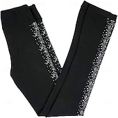 economico Pantaloni e Leggings da Pattinaggio Artistico-pantaloni da pattinaggio artistico da donna e da ragazza, pantaloni da pattinaggio sul ghiaccio, neri, elastici, abbigliamento da pattinaggio per gare di allenamento, termici, caldi, con