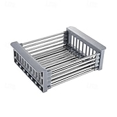 olcso Tárolóállványok-bővíthető rozsdamentes acél mosogató fölé helyezhető edénytartó &amp;Összecsukható csepegtetőkosár konyhai szervező edényekhez, poharakhoz és zöldségekhez, többszintes kialakítás a hatékony mosáshoz és