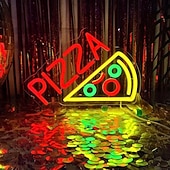 abordables Luces decorativas-Lámpara de neón para pizza, hamburguesa, taco, catering, comida rápida, colgante de pared, luz decorativa de ambiente con alimentación USB, luz de pared regulable.