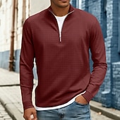 billige Vaffelstrikket T-skjorte-Herre Vaffel T-skjorte T skjorte Kvart glidelås-t-skjorte Langermet Høy krage Høst Vinter Vår &amp; Vinter Helfarge Med Tekstur Strikketøy Daglig Fritid Ta igjen glidelåsen Varm Avslappet Daglig utendørs