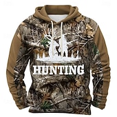 cheap Hunting Hoodies-Men's Deer Hoodie Sweatshirt Fashion Classic Crew Neck Outdoor Hunting Black Brown Brown 2 Brown 3 Drawstring Fall Winter Designer S M L XL XXL XXXL