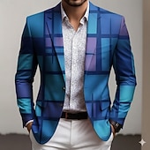 baratos Blazers Impressos Masculinos-Homens Bloco de cor Geométrico Jaqueta Blazer Casaco Confortável Respirável Artistíco Casual Diário Traje de festa para noite Casual Bolsos Impressão 3D Botões Todas as Estações Entalhe Manga Longa