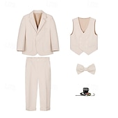 abordables Costumes et Tenues de Porteur d'Anneau-Costume 5 pièces pour garçon d'honneur, avec blazer. &amp;gilet &amp; pantalon  &amp;Costume garçon avec cravate, tenue décontractée pour les fêtes en extérieur, style basique, bleu, beige, gris, polyester