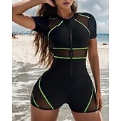 economico Rash Guards Interi-Per donna Costume da bagno Costume Intero Patchwork Con zip Rete Protezione UV Alta elasticità Manica Corta Costume da Bagno Surf Immersione Snorkeling Estate