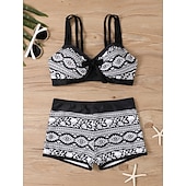 billige Bikinisett-Dame Bikini 2 Delt Badedrakt Boho Shorts Slim Uten Rygg Ferie Strand Bekledning Fargeblokk Geometrisk V Hals Uten Ermer Badedrakter
