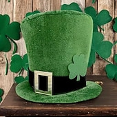  Szent Patrik-napi partikalapok lóhere mintával, zöld &fekete poliészterből készült eldobható fesztiválkalapok, tollmentesek, tökéletesek beltéri bulikhoz, fotózáshoz,