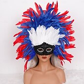 halpa Lisätarvikkeet-Karnevaali 2026 Rio Karnevaali Samba Lisävarusteet Karnevaali Höyhenmaski Päähine Punainen Oranssi  Valkoinen Täysin Höyheninen Maski Brasilia Festivaali Esityspuku