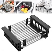 olcso Tárolóállványok-bővíthető rozsdamentes acél mosogató fölé helyezhető edénytartó &amp;Összecsukható csepegtetőkosár konyhai szervező edényekhez, poharakhoz és zöldségekhez, többszintes kialakítás a hatékony mosáshoz és