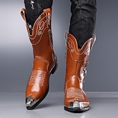 economico Stivali da cowboy e occidentali-stivali da cowboy da uomo in pelle marrone chiaro – stile western con dettagli eleganti, perfetti per matrimoni in campagna ed eventi informali