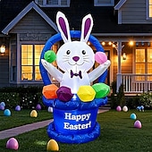 abordables Luces de paisaje-Decoración inflable de Pascua con luces LED, cesta de flores, conejito, huevo de Pascua, 1,2 m/4 pies, para interiores y exteriores, patio, jardín, césped, fiesta, decoración, luces, accesorios
