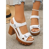 preiswerte Absatzsandalen-Damen Täglich Blockabsatz Offene Spitze Mode Kunstleder Klettverschluß Schwarz Weiß Pink