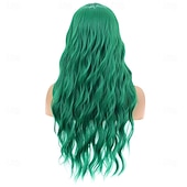  Πράσινα Περούκια για Γυναίκες Κορίτσια Μακρύ Σγουρό Σαρκώδες Σμαραγδί Πράσινο Περούκια Μεσαίο Μέρος Ανθεκτικά στη Θερμότητα