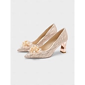 cheap Mother of Bride/Groom-Women's Elegant Block Heel Pumps with Floral Embellishment, Comfortable Formal Shoes for Mother of the Bride at Church Weddings