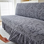 halpa Futon sohva kansi-2 eri kokoa hameen helmatyylinen jacquard-kangas käsinojaton vuodesohvan päällinen sohvan uudenvuoden koristepäälliset joustava suoja joustava penkin päällinen