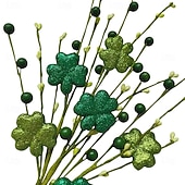  6 Pack St. Patrick’s Day Shamrock Berry Stems, Artificial Clover Picks for Decor, Green Irish Holiday Berry Stems for Table Centerpieces, Floral Arrangements and DIY Crafts