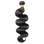 baratos 1 pacote de fios de cabelo humano-Cabelo humano brasileiro 1B # cor preta natural, ondulado, 1 pacote de 10 a 30 polegadas