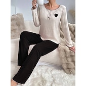 Χαμηλού Κόστους Ημέρα του Αγίου Βαλεντίνου Ύπνος &amp; Χαλάρωση-Γυναικεία Σετ Πυτζάμες Καθημερινό Ανατομικό Καρδιά Ελαστική μέση Μπλουζάκι Παντελόνι Καθημερινά Σπίτι Μακρυμάνικο Στρογγυλή Ψηλή Λαιμόκοψη Μαύρο Ανθισμένο Ροζ Ρουμπίνι Πράσινο του τριφυλλιού