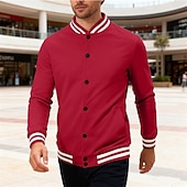 economico Giubbotti Casual-Per uomo Giacca Leggera Giacca Casual Giacca College Casuale Quotidiano Tasca Primavera Autunno A righe Streetwear Elegante Colletto Mao Regolare Nero Rosso Blu marino Blu reale Grigio chiaro Giacca