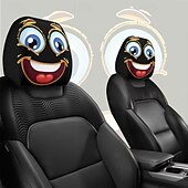cheap Slipcovers-2pcs Cartoon Big-Eyed Face Printed Car Headrest Covers, Interior Decoration, Universal Fit, Washable, Easy to Install, Suitable for Long Trips Or Road Trips, Perfect Quirky Car Decoration