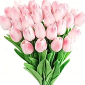 رخيصةأون زهور اصطناعية-باقة زهور توليب صناعية واقعية مكونة من 22 قطعة - زهور توليب صناعية وردية وبيضاء بسيقان خضراء مصنوعة من الراتنج/البلاستيك لتزيين حفلات الزفاف والمنازل والمكاتب - قطعة مركزية واقعية للطاولة سهلة الصيانة